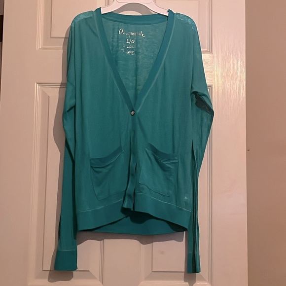 Aeropostale Womens Slub Cardigan Sweater, Turquoise Largr - Picture 3 of 3